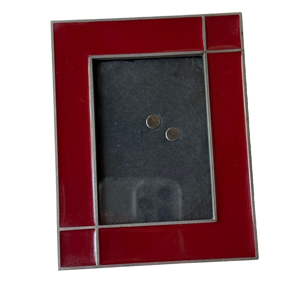 VTG Pewter Picture Frame Red Enamel Geometric Block "Milano" Easel Back 5x4